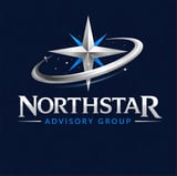 Northstar Advisory Group logo featuring a compass star design with orbiting ring on dark blue background